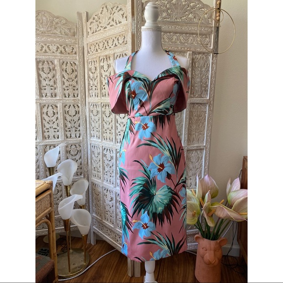 ASOS petite halter Bardot tropical midi dress - Picture 1 of 2